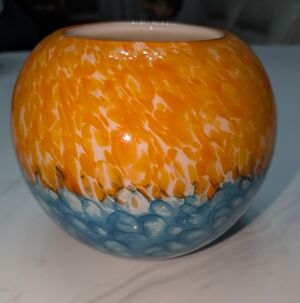 Stunning One Of A Kind Orange and Blue Glass Vase From Hawaii